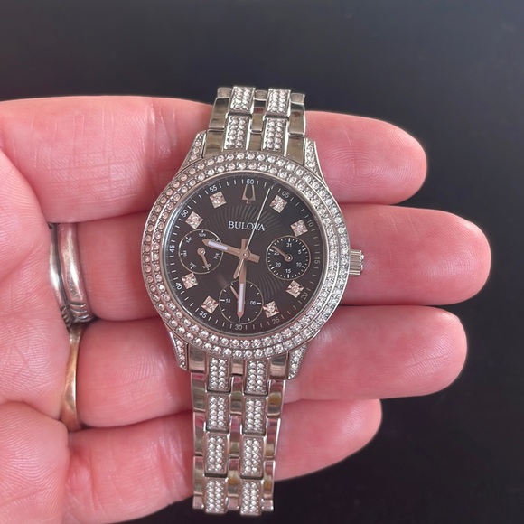 Ladies' Bulova Crystal Accent Watch with Black Dial - Picture 1 of 5